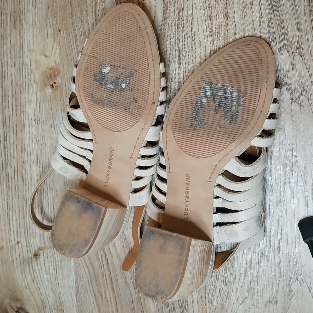 Lucky Brand Natissha Slingback Open Toe Low Tan Block Heel Shoes Size 7 - Picture 11 of 13